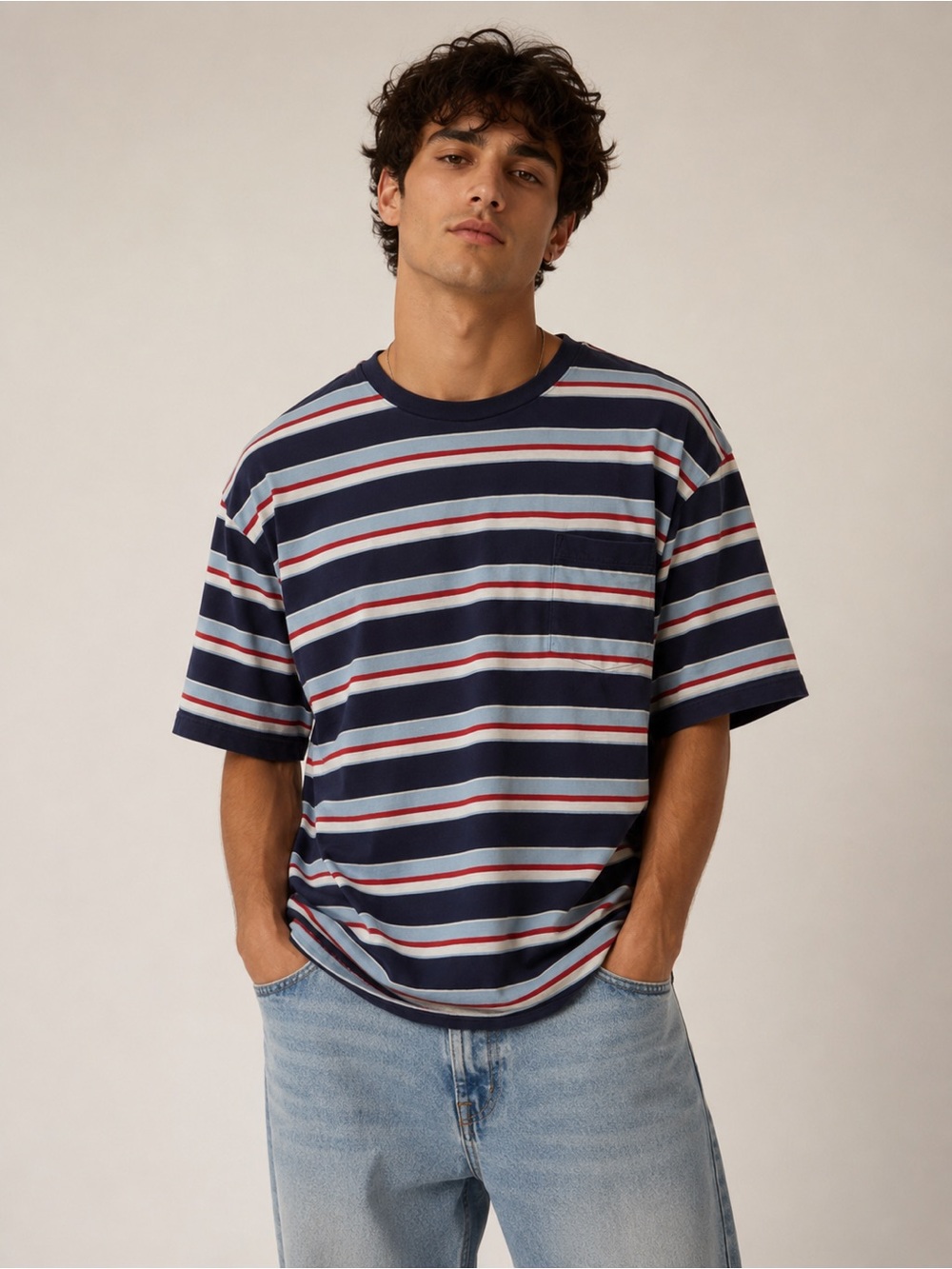 Men's Navy Stripe Short-Sleeve Pocket Tee